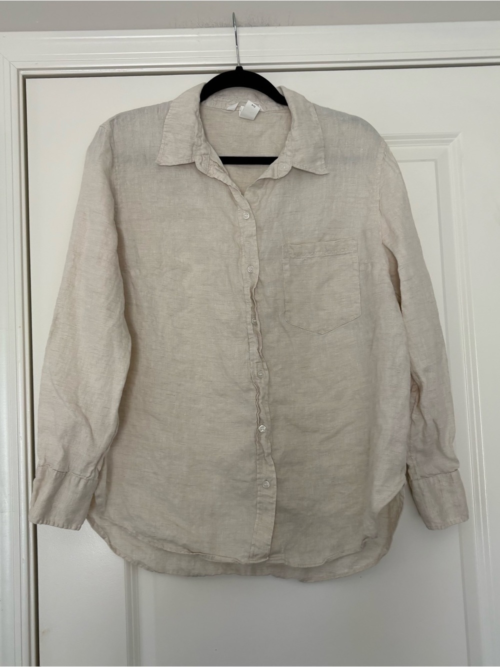 H&M Women’s Light Beige Linen Long Sleeve Button-Up Shirt - Picture 2 of 11